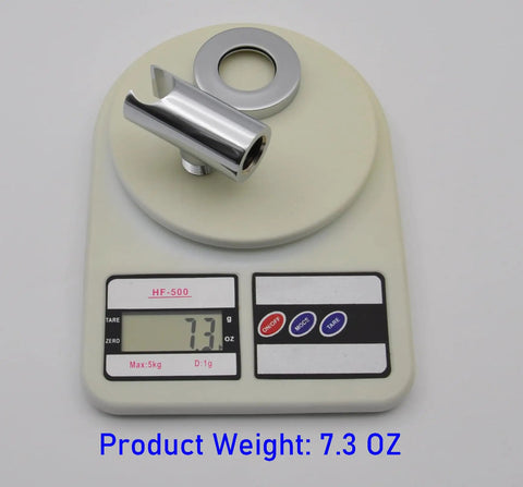 Heavy Duty Solid Brass Wall Supply Elbow with O Ring Flange weighs 7.3 oz on digital scale. Chrome finish, easy installation