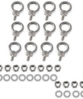 30 Piece Stainless Steel Eye Bolts Kit M4 M6 With Nuts For Wire Rope Tie Down, Built Tough For Heavy Duty Lifting Rings, Corrosion Resistant Outdoor Rigging Hardware You Can Count On. stainless steel eye bolts, nuts and washers laid out
