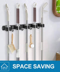 Heavy Duty Broom Holder Wall Mount For Garage And Laundry Room Stainless Steel Mop Organizer With Five Racks And Four Hooks