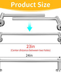 Slick Heavy Duty Towel Bar For Modern Bathroom With Premium Grade Brushed Nickel Finish showing size dimensions of 23in center distance.