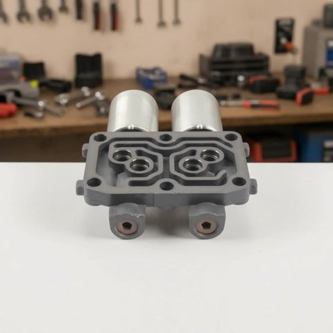 Road Ready Automatic Linear Solenoid Actuator Kit With Slick Hydraulic Seals And Four Spare O Rings showing front view of solenoid with aluminum housing.
