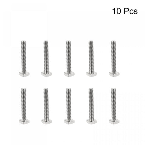 Rock Solid Square Head Bolts 10 Piece Set Featuring M6 X 40 Mm Fully Threaded specs, 304 stainless steel bolts in a straight view.