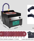 Real Deal Heavy Weight Bench Grinder And Knife Sharpener With Seven Adjustable Speeds And A Pure Copper Motor built tough for wet or dry metal work, showing 150mm sandpaper and adjustable power supply.