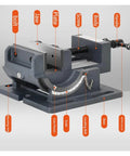 Rock Solid Adjustable Tilting Bench Vise And Precision Work Clamp Built Like A Tank For Woodworking And Metal Drilling Machines No Sweat Smooth Quick Release Lever labeled parts diagram