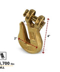 G70 Five Sixteenth Inch Chain Hook Pack Of Four Heavy Duty Clevis Grab Hooks For Grade 70 Chain with measurements and 4700 lb WLL