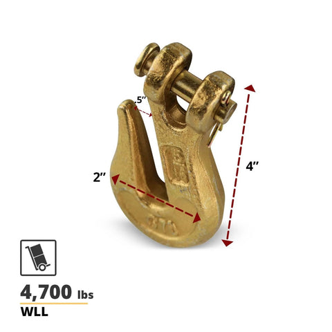 G70 Five Sixteenth Inch Chain Hook Pack Of Four Heavy Duty Clevis Grab Hooks For Grade 70 Chain with measurements and 4700 lb WLL