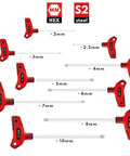 Nine Piece T Handle Hex Key Set With Ball End, Metric 2mm To 10mm, S2 Steel Allen Wrenches for tight spaces