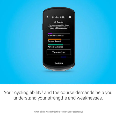 Edge 1040 GPS Bike Computer For On And Off Road Navigation With Ride Ready Pro Level Multi Band GNSS Spot On Accuracy And Long Lasting Battery Performance Tracking Smart Connectivity Device Only displaying cycling ability screen.