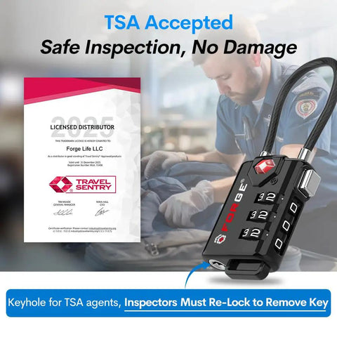 Durable Luggage Locks With Resettable Combination And Alloy Body For TSA Recognition on display with TSA-approved certificate
