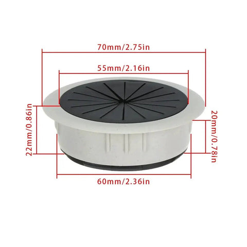 Slick 18 Pc Desk Wire Grommet Kit With Tough Abs And Rubber Rings For Organizing Cables Under Office Tables And Keeping Workspaces Super Clean And Cable Safe. 70mm cable grommet with 55mm opening