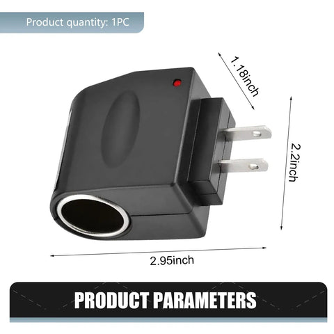 Zero Hassle Wall To Ride Power Adapter Runs Your Car Gadgets Indoors Plug Straight Into Any Home Socket Convert AC To DC with dimensions.