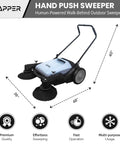 Top Shelf Manual Push Floor Sweeper With Thirty Six Inch Brush And Ten Point Five Gallon Dustpan Powers Through Driveways Garages And Pavement Without The Sweat Or Headache In Grey on pavement.