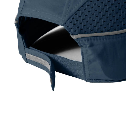 Back view of Lightweight Safety Bump Cap Baseball Hat Style With Removable ABS Shell And Foam Padding, HDPE Interior, navy fabric detail