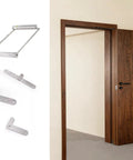 Heavy Duty Stainless Steel 180 Degree Concealed Pivot Hinge showing bracket set and wooden door installation for complete access.
