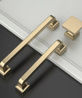 Ten Pack Brushed Gold Cabinet Knobs 1.2 Inch 30mm Solid Zinc Alloy Kitchen Dresser Drawer Pulls For Bathroom Cabinets With Durable Finish And Easy Install Perfect For Cabinets And Drawers, brushed gold square knob and bar handles on cabinet