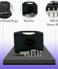 Pro Grade High Precision Live Revolving Center with MT-2 Shank Teng Style, tool box and HSS rotary broach showcase