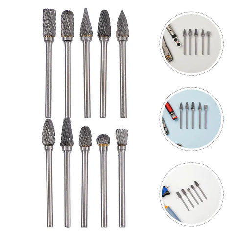 10-Piece Tungsten Carbide Rotary Burr Set With Blue Case For Metal Deburring And Wood Carving High-Precision Grinding And Polishing Bits