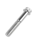 Titanium flange hex head bolt, angled side view, silver, M10 x 60mm, 1.25mm pitch