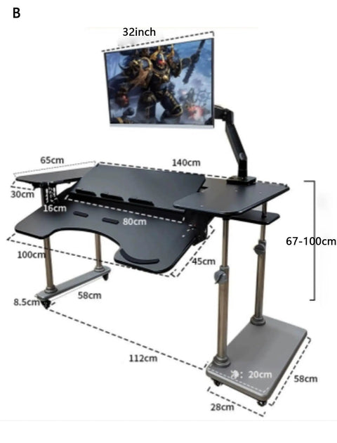 Sleek Gaming Cockpit Desk Featuring Clutch Adjustable Lift Bracket And Rollable Wheels For A Clean Computer Setup, 32 inch monitor compatible.