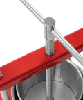 1.6 Gallon No Sweat Manual Press For Fruit Wine And Cheese Real Deal Food Grade Stainless Steel Body with cranks and inside view.
