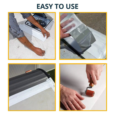 Application of Butyl Tape For RV Roof Sealant 4 Inch By 16 Foot Waterproof Repair Tape; sealing seams on campers and vents.