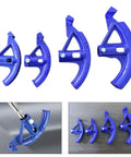Portable Manual Steel Pipe Bender For Copper Aluminum Conduit With Ergonomic Grip, four blue sizes for bending 16mm to 32mm tubes.