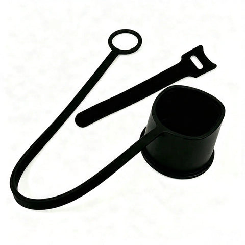 All Season Silicone Cover For Tesla Nacs Ev Charger Port slick flexible seal, black silicone ring and strap design.