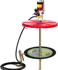 Badass Heavy Duty Pneumatic Grease Pump For 50 Gallon Drums With 16 Foot Hose and Universal Drum Cap Adapter Air Powered Grease Gun Pro Grade Workhorse For Shop Floors on display.
