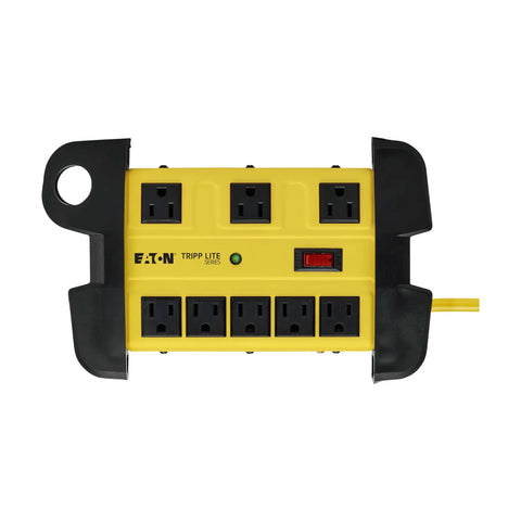 Heavy Duty Power Strip With Surge Protection 8 Outlets 3900 Joules Yellow Metal Housing 25 Foot Cord Industrial Garage