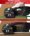 Heavy Duty Portable Electric Strap Gun For PP Pet Straps With Badass Auto Melting Tension Regulator And Slick Dual Batteries for strap application.