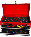 Rugged Two Drawer Toolbox Chest with Ball Bearing Slides, EVA Foam Mats, Locking Double Latch System, 20 Inch Red Portable Organizer for Tools