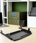 Slick Under Desk Keyboard Tray Featuring Smooth Glide Retractable Slides For A Dead Simple Space Saving Home Office Setup And Clutter Free Workstation Built Tough For Daily Use, black steel construction.