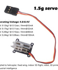 Two Pack Micro Servo 1.5g Tiny Digital Linear Servo For Indoor RC Planes And Small Drones with voltage specs and connector wire.