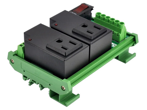 Two Channel IoT Relay Outlet Module For Smart Home Projects With Built In 10 Amp Relays, AC 120V Control, DIN Rail Or Screw Mount