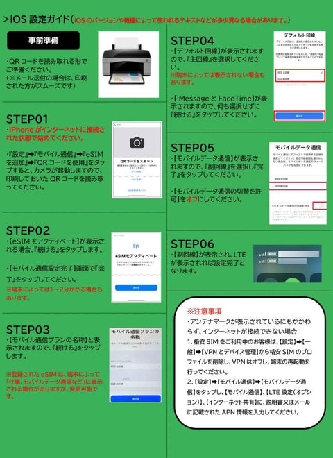 Japan eSIM 180 Day Data Only Plan iOS setup guide with steps and images for activation and configuration.