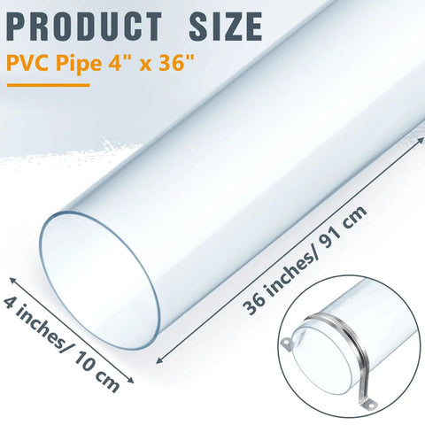 Six Piece Clear PVC Dust Collection Tubes 4 Inch Diameter 36 Inch Long With Strap Clamps And Stainless U Brackets For Heavy Duty