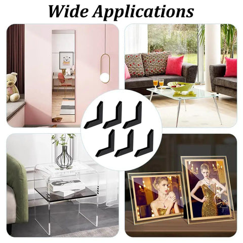 Kick Those Dull Scratches Straight To The Trash With These Heavy Duty Black Plastic Corner Protectors And L Shaped Bumpers displayed in various home settings.