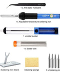 60W 110V Adjustable Temperature Soldering Iron Kit With 5 Tips, Stand, Tweezers, Sponge, Flux Pen, Solder Wire All In One Electronics Repair Kit For DIYers components layout