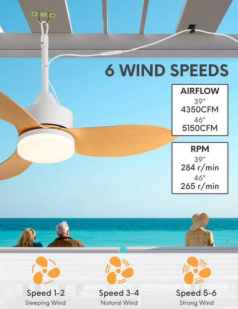Outdoor Plug In Gazebo Ceiling Fan With Light And Hook IP65 Waterproof Wet Rated Patio Ceiling Fan In Wood Grain Finish
