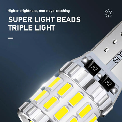 Close-up of Pack Of 2 Car Wide Led Lights 3W Bulbs showing aluminum body and bright LED beads, Universal Fit For Cars, Trucks, SUVs, White