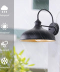 12 Inch Goose Neck Outdoor Barn Light with Black Exterior and Brass Interior in Rain