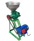 Powerful 1500W Wet And Dry Grain Grinder For Home And Small Biz with metallic funnel and blue motor base.