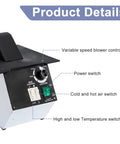 High Wattage Eyeglasses Frame Heater With Hot Cold Air Toggle For Rapid Frame Adjustments And Quick Snap Ins Adjustable Temperature Optician Repair Kit control panel.