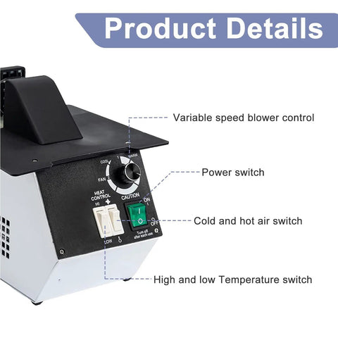 High Wattage Eyeglasses Frame Heater With Hot Cold Air Toggle For Rapid Frame Adjustments And Quick Snap Ins Adjustable Temperature Optician Repair Kit control panel.