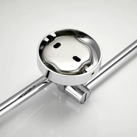 Close-up of the mounting base of the Spacious Dual Arm Swinging Towel Bar Offering Effortless 180 Degree Pivot Wall Mount Design.