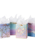 Colorful Marble Pattern Gift Bags With Tissue Paper And Gold Foil Accents, Medium Size 7x4x9 Inches, 4 Pack for Parties