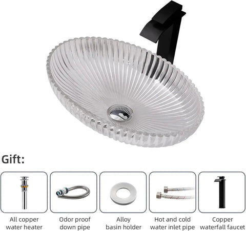 Top Notch Round Glass Vessel Sink Paired With A Sleek Waterfall Faucet Combo Solid Crystal Bathroom Vanity Bowl with faucet and installation accessories