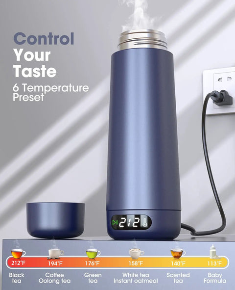 On The Go Dual Voltage Travel Kettle 110 To 240V Portable 370ml Stainless Steel Electric Kettle With LCD Display and Cup