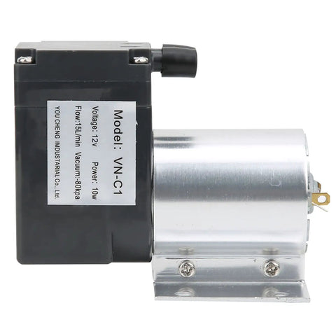 Dc 12 Or 24 Volt Mini Vacuum Pump With Integrated Mount, 10 Watt Portable Electric Diaphragm Air Compressor side view showing model VN-C1.