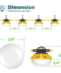 Construction Lights String 50Ft Temporary Work Light With 5 Integrated LED Bulbs dimensions and spacing diagram